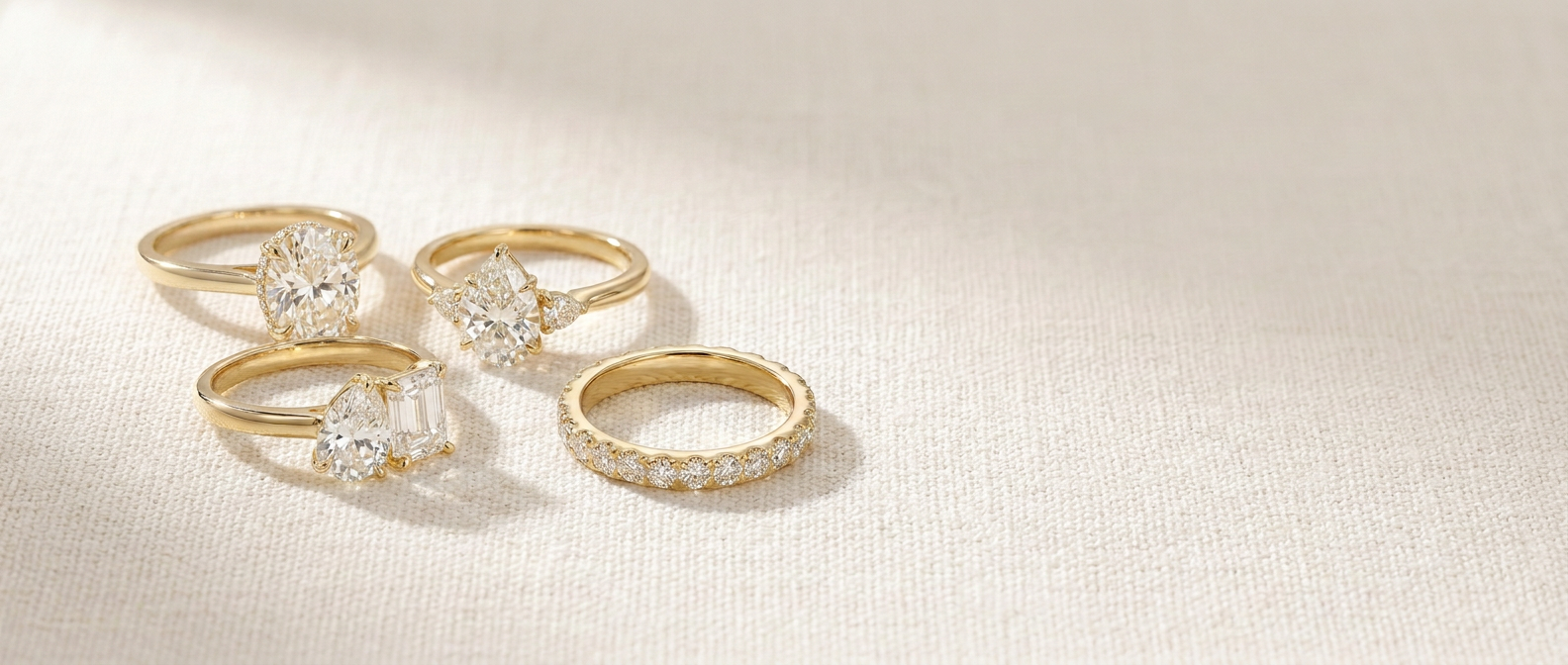 CASALYA collection of moissanite rings — editorial composition